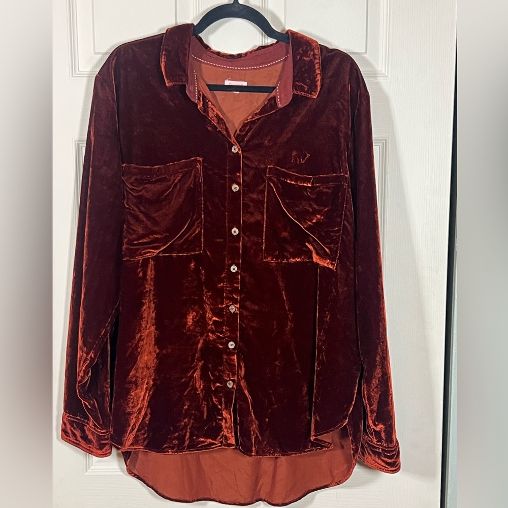 Pilcro by Anthropologie Burnt Orange Velvet Button Down Shirt XL